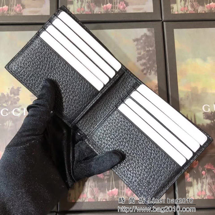 GUCCI古馳 專櫃同步 熱壓小牛皮 蜜蜂標誌 男士雙折皮夾 523664 克豬紋皮 WTG1938
